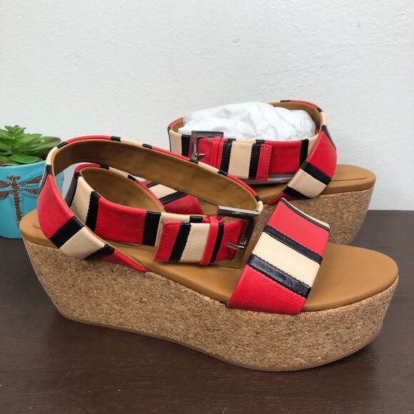 NEW See By Chloe 'Patti' Tri-Tone Striped Leather Cork Wedge Sandals - Picture 3 of 11